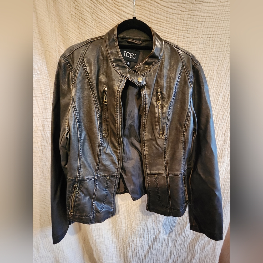 Brown Pleather Bomber Jacket